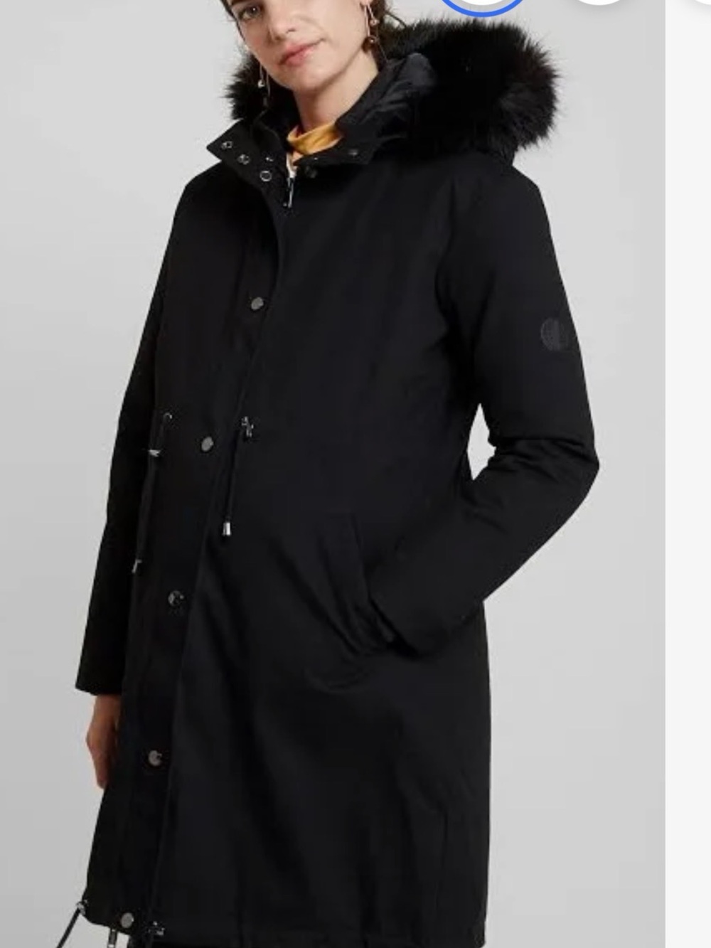 Seraphine Black Hooded Trench Coat with Fur Trim
